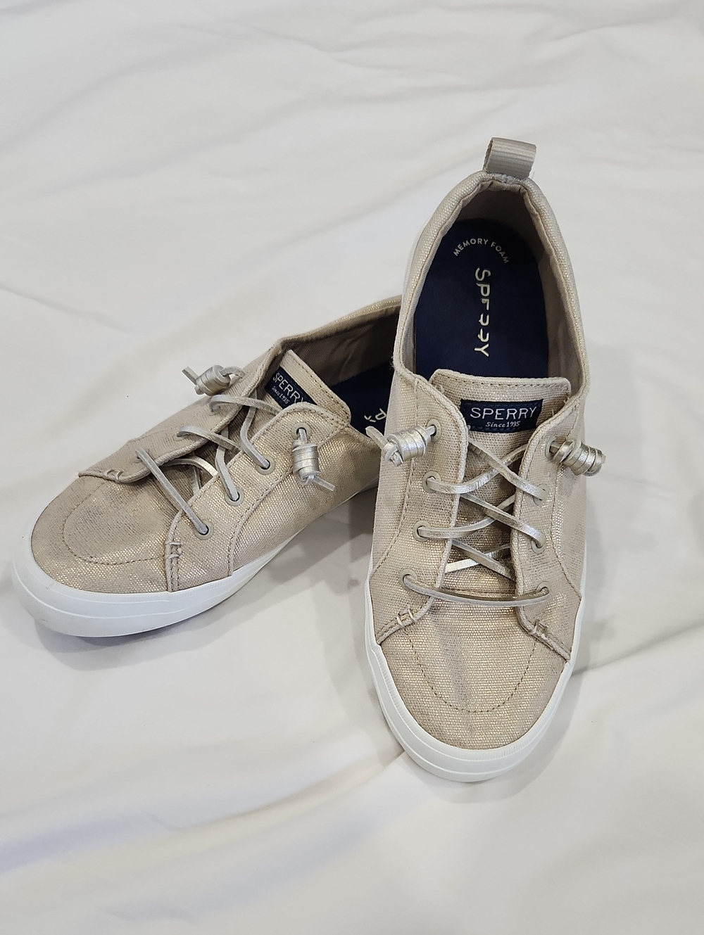 Sperry Women's Gold Canvas Slip-On Sneakers - Size 9W wide